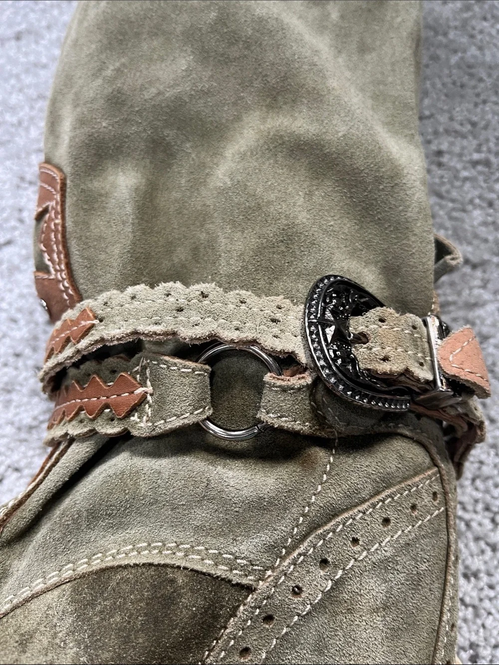 El Vaquero Jager Olive Suede Over-the-Knee Boots braided